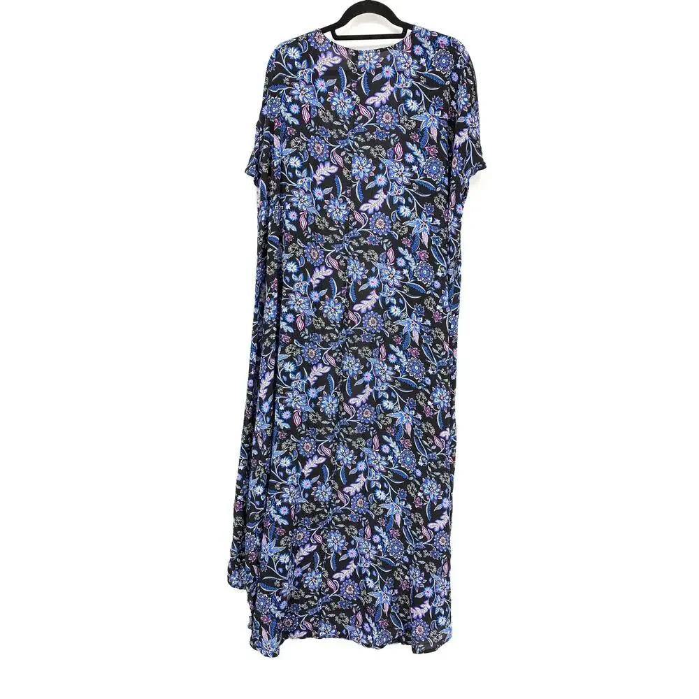 Swimsuits For All Women's Sz 14/16 Kimono Swim Coverup Floral Black *NO BELT